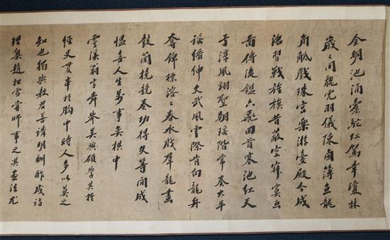 A Chinese hand scroll painting in Ming Dynasty style, main image 32cm x 166cm